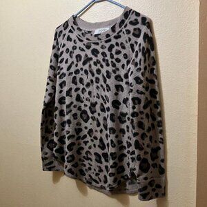 PLY Cashmere Women's Cheetah Print Long Sleeve 100% Cashmere Sweater Size Small